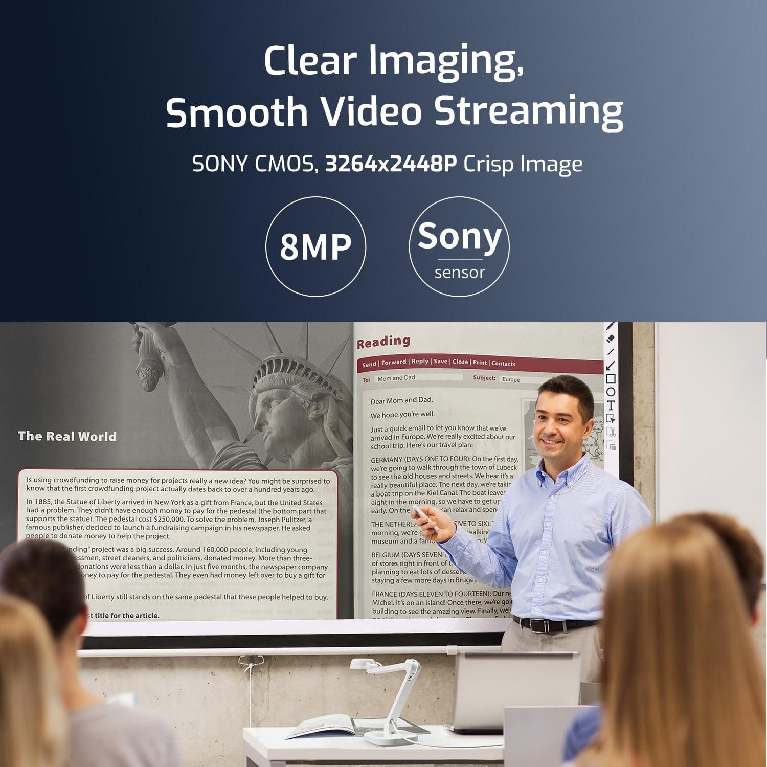 Cámara de Documentos INS-1 8MP Ultra HD con Luz LED y Micrófono