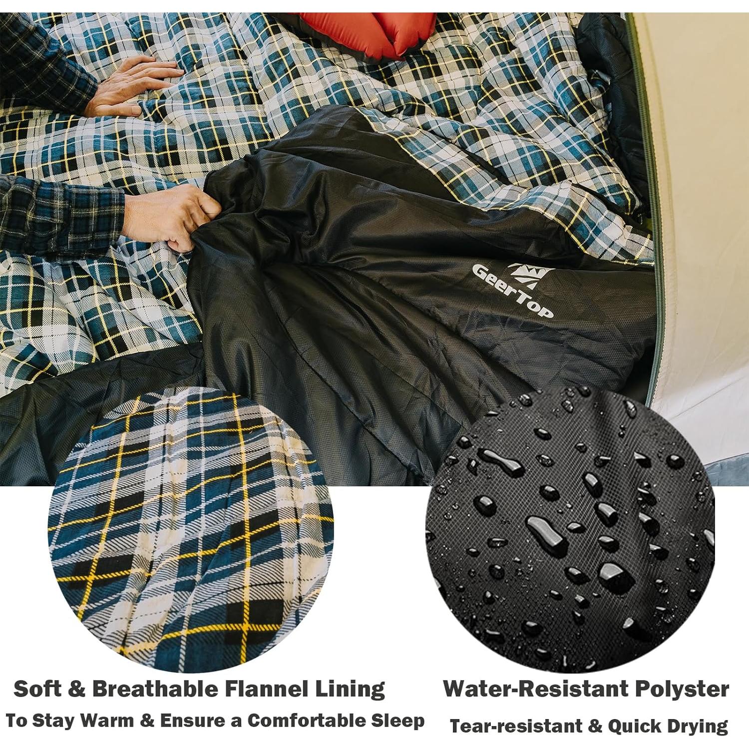 Saco de Dormir GEERTOP Franela Grande 220x99cm para Climas Fríos