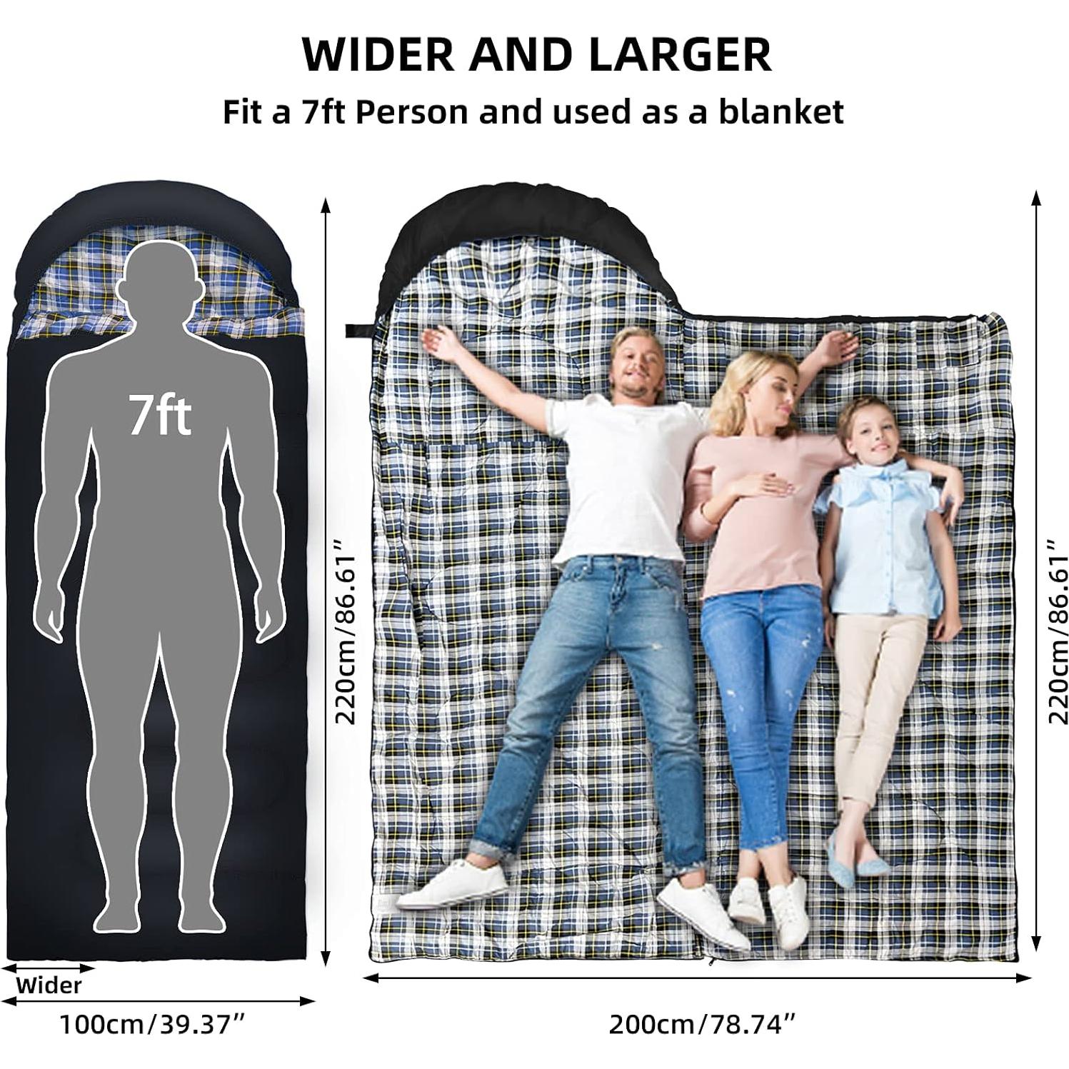 Saco de Dormir GEERTOP Franela Grande 220x99cm para Climas Fríos