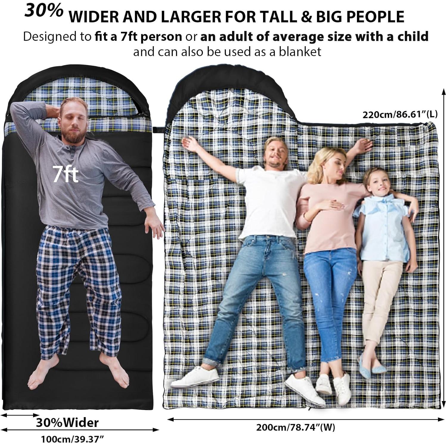 Saco de Dormir GEERTOP Franela Grande 220x99cm para Climas Fríos