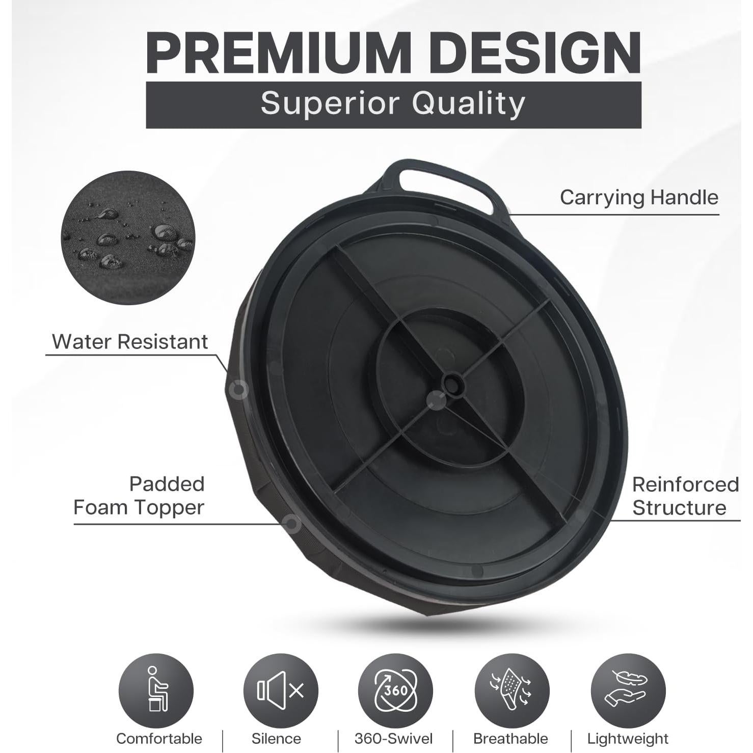 Tapa de Asiento de Cubo Wizcave 5 Galones Giratoria Negra