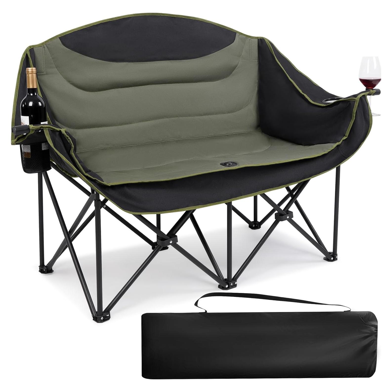 Silla de Camping Doble UBALANCE Verde Plegable 295 kg