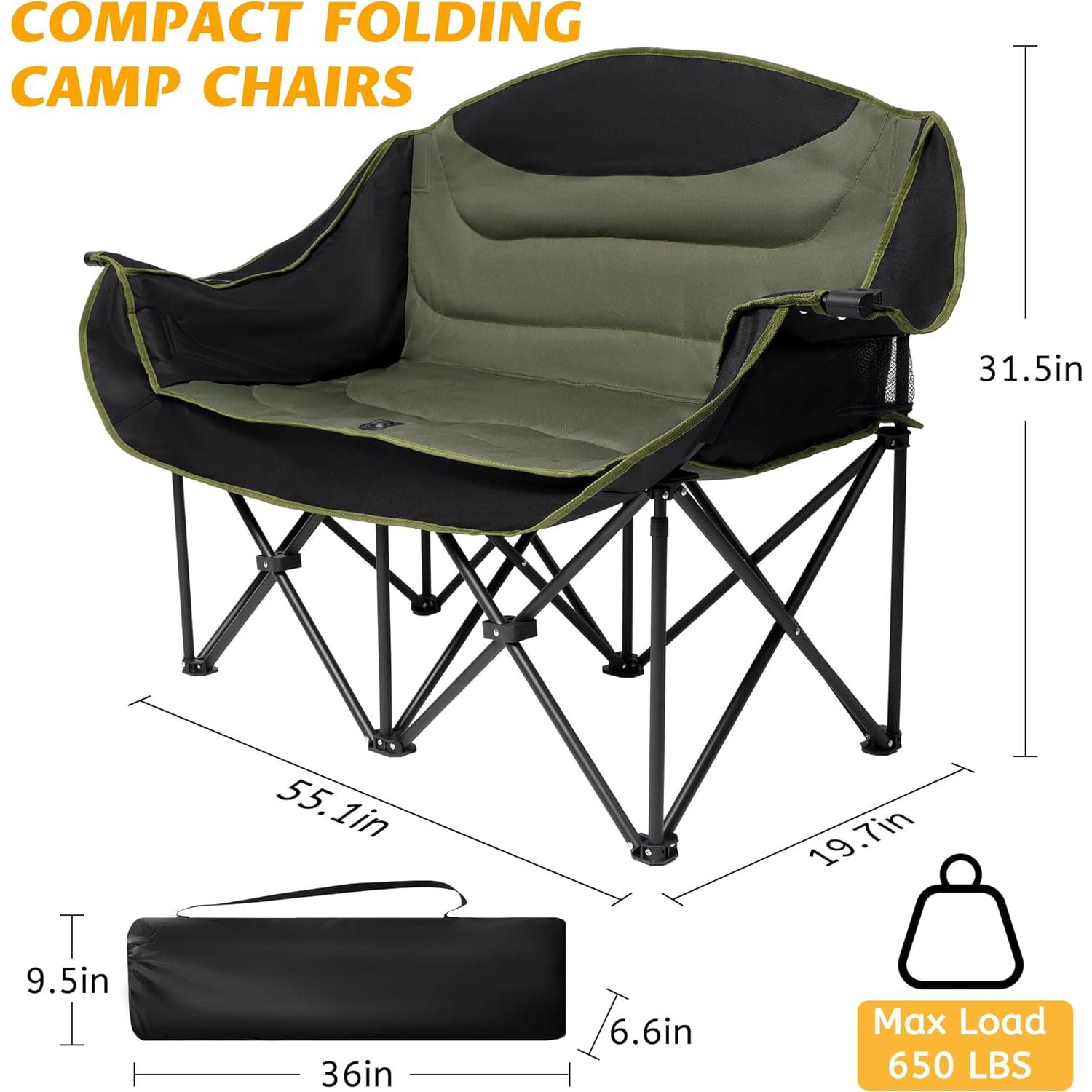 Silla de Camping Doble UBALANCE Verde Plegable 295 kg