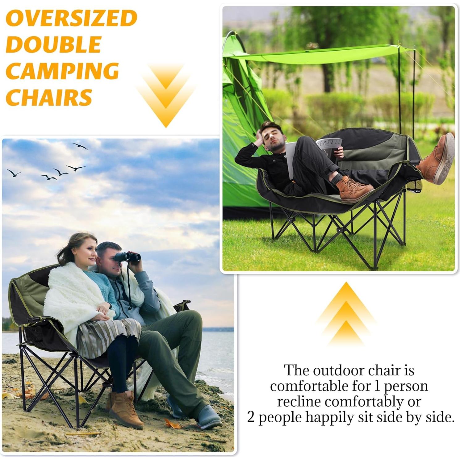 Silla de Camping Doble UBALANCE Verde Plegable 295 kg