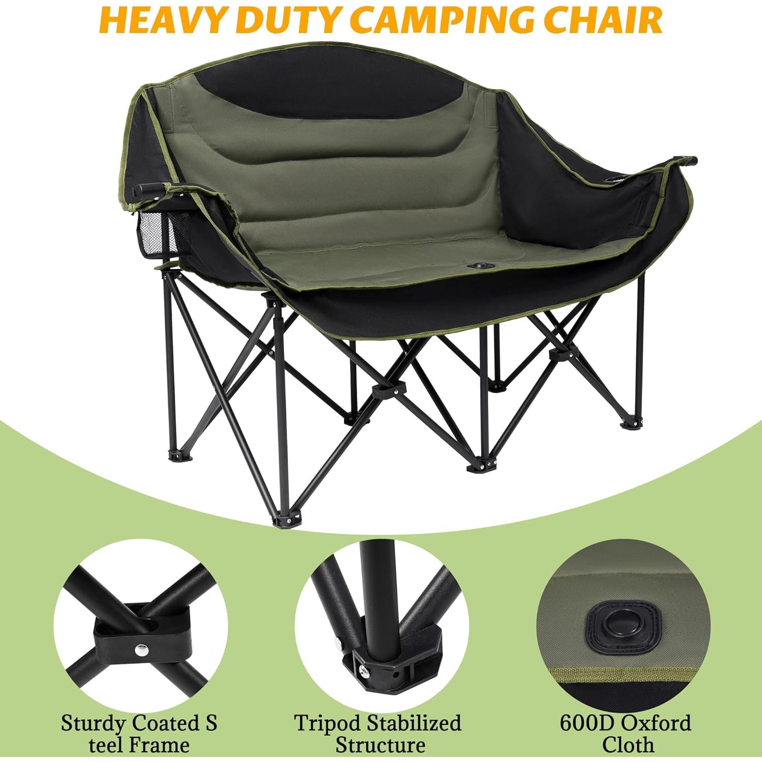 Silla de Camping Doble UBALANCE Verde Plegable 295 kg