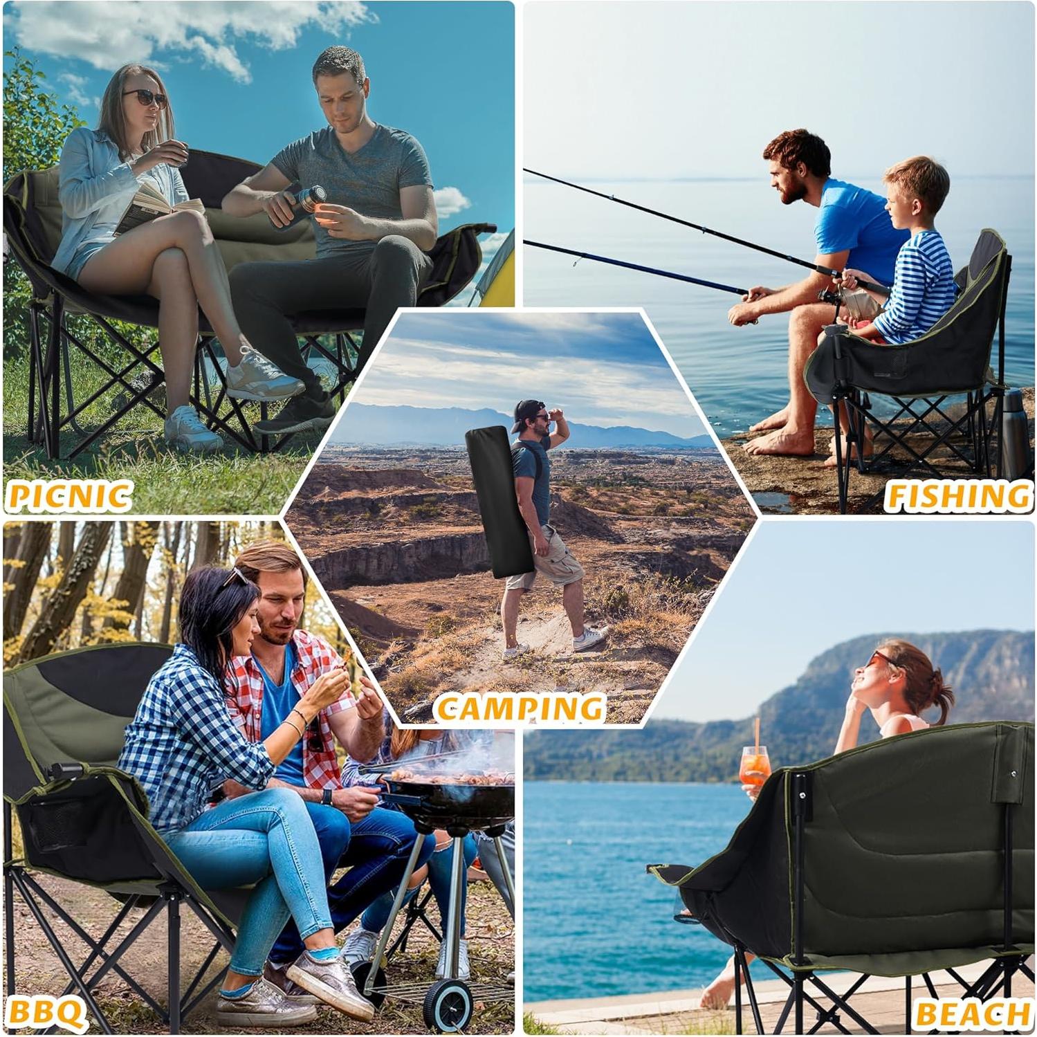 Silla de Camping Doble UBALANCE Verde Plegable 295 kg