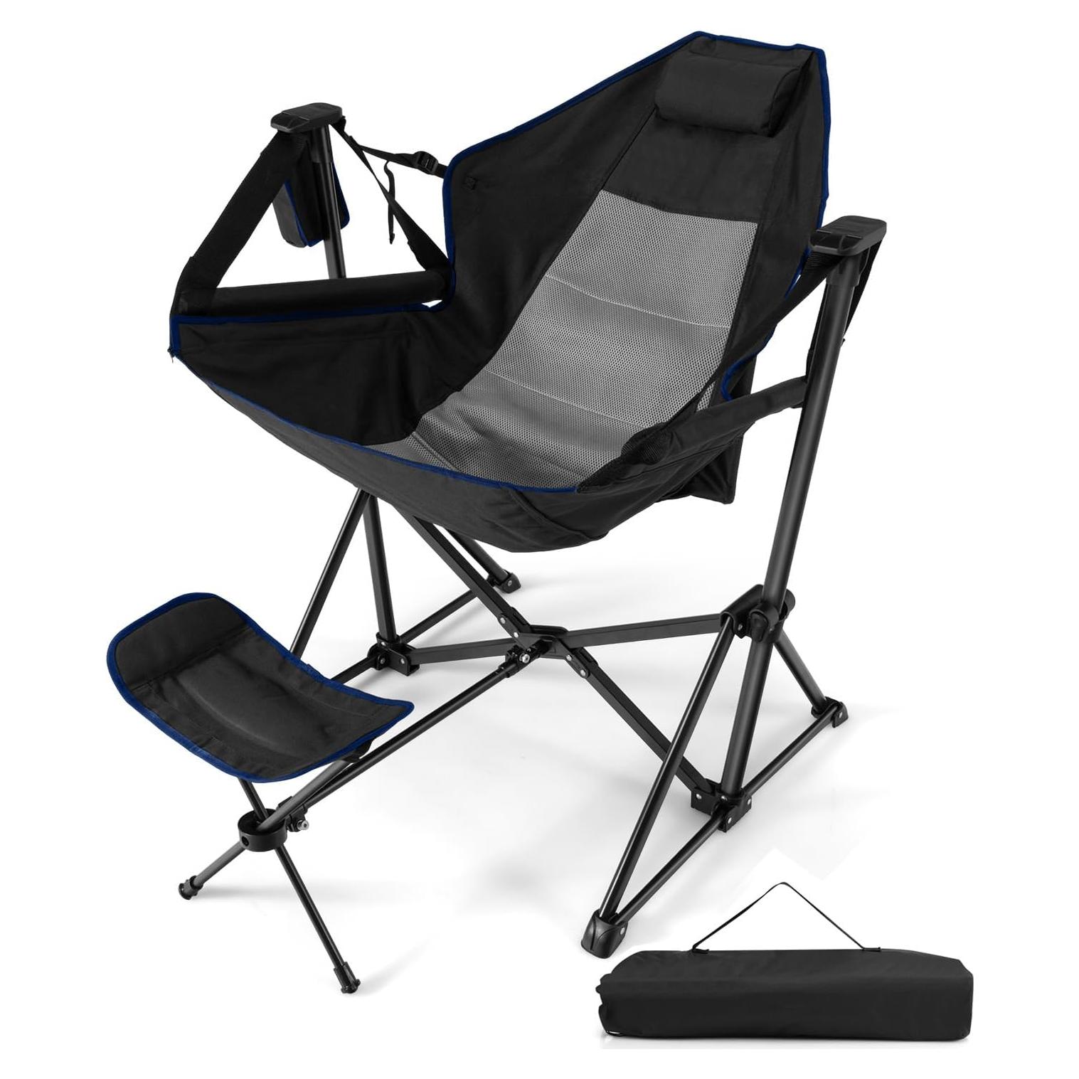 Silla de Camping Happygrill Plegable con Reposapiés y Almohada