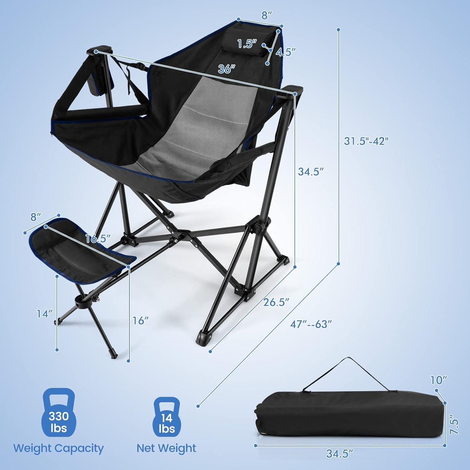 Silla de Camping Happygrill Plegable con Reposapiés y Almohada