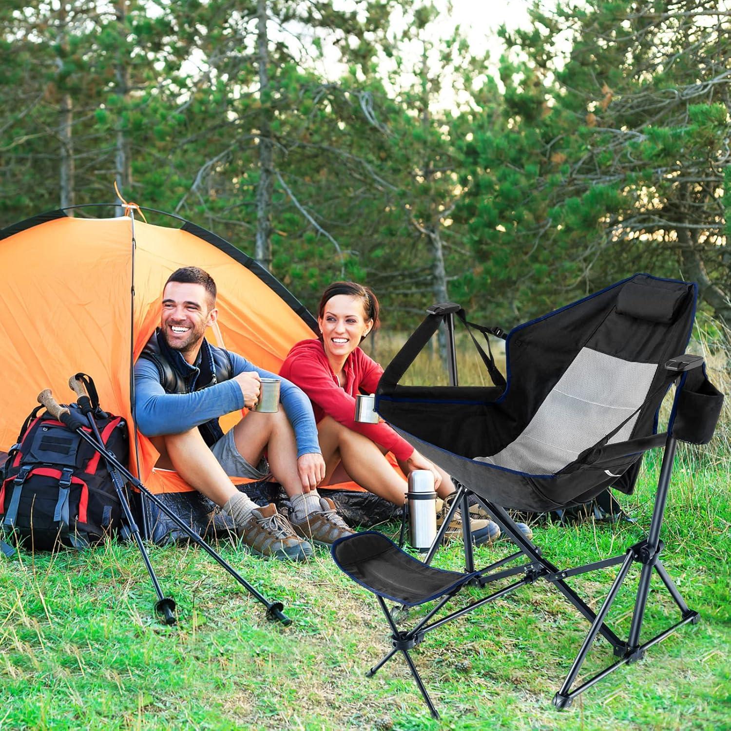 Silla de Camping Happygrill Plegable con Reposapiés y Almohada
