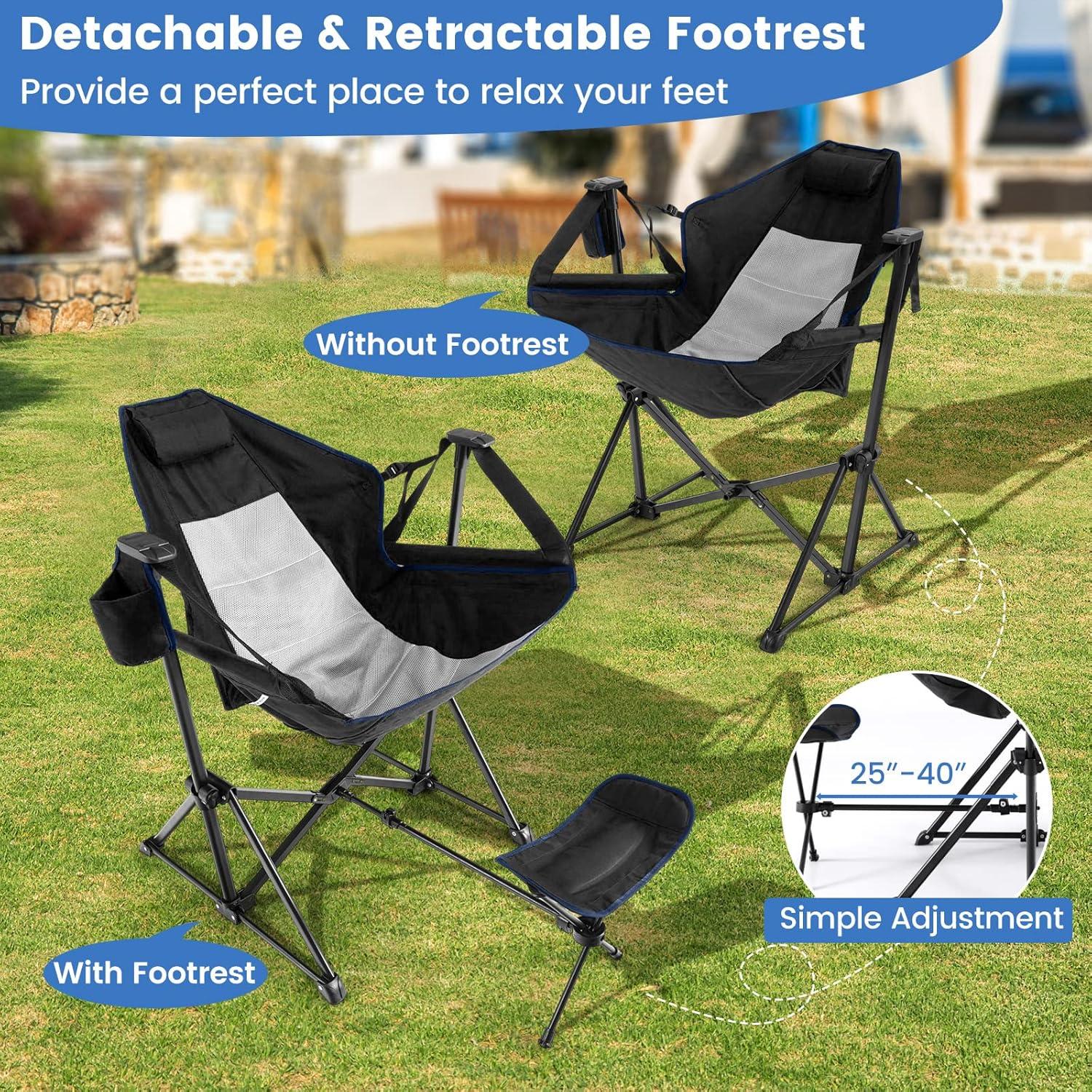 Silla de Camping Happygrill Plegable con Reposapiés y Almohada