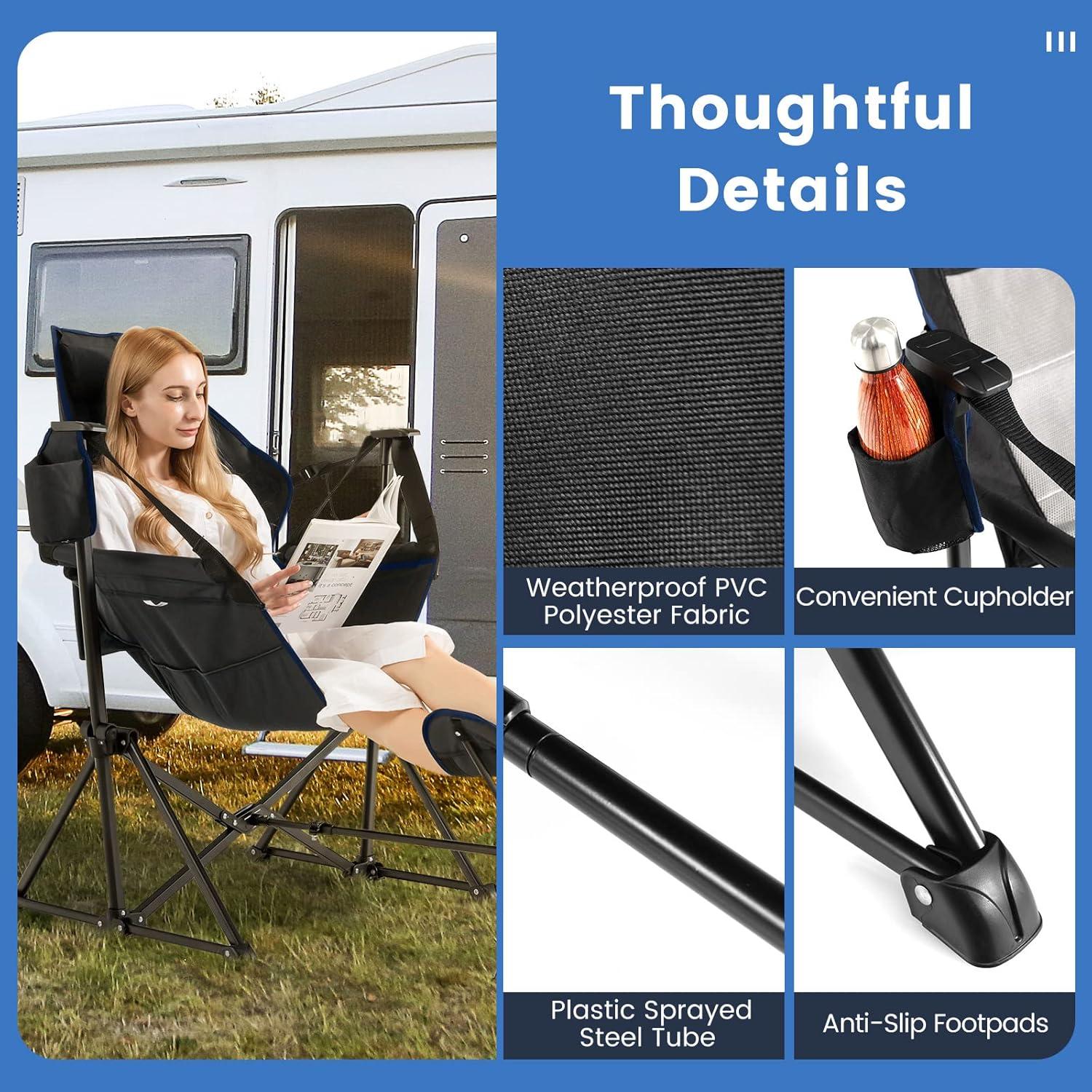 Silla de Camping Happygrill Plegable con Reposapiés y Almohada