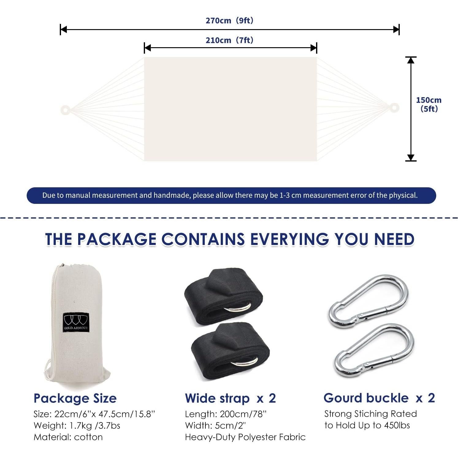 Hamaca Doble Gold Armour Estilo Brasileño 270x150cm Beige