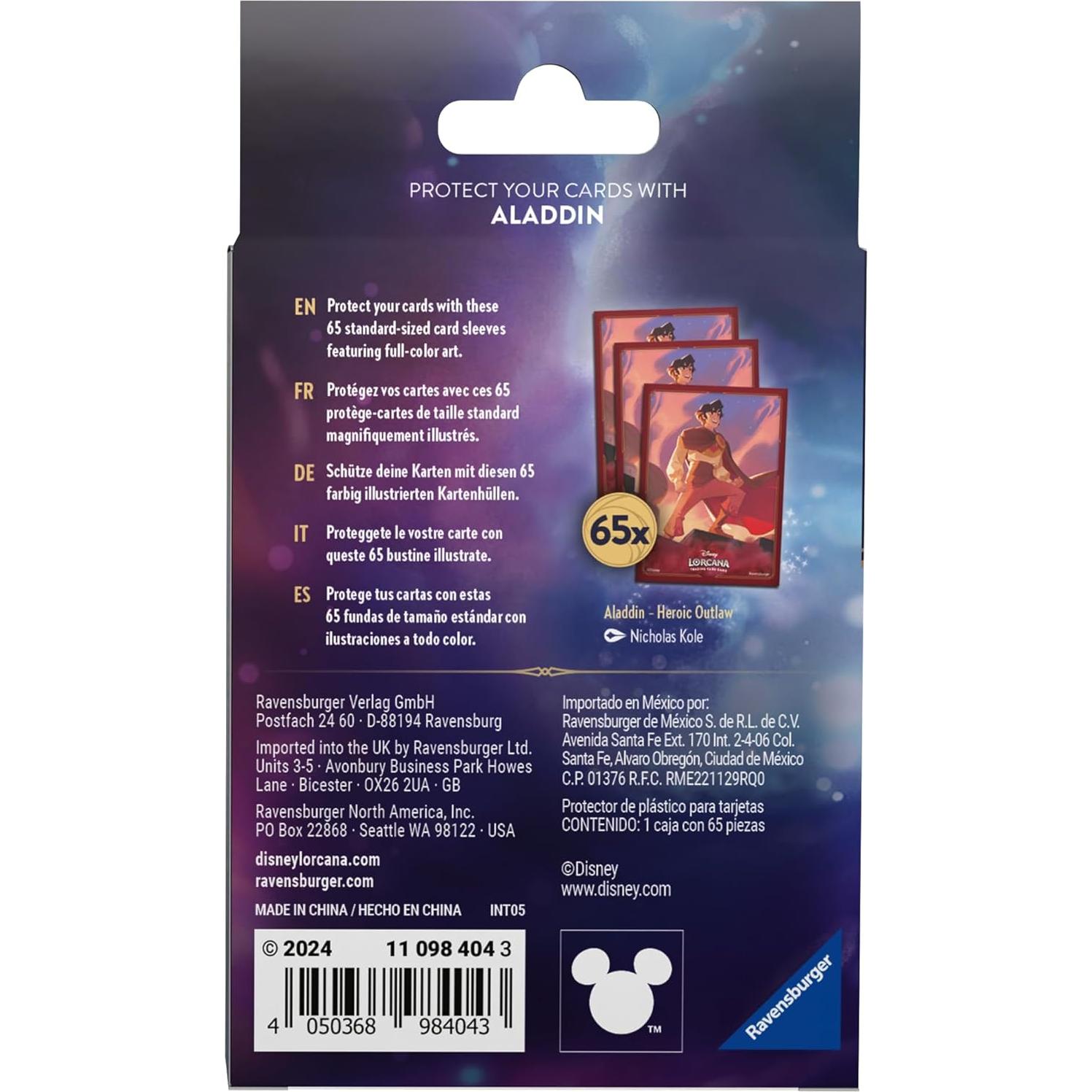 Fundas para Cartas Ravensburger Disney Lorcana Aladino 65 Unidades