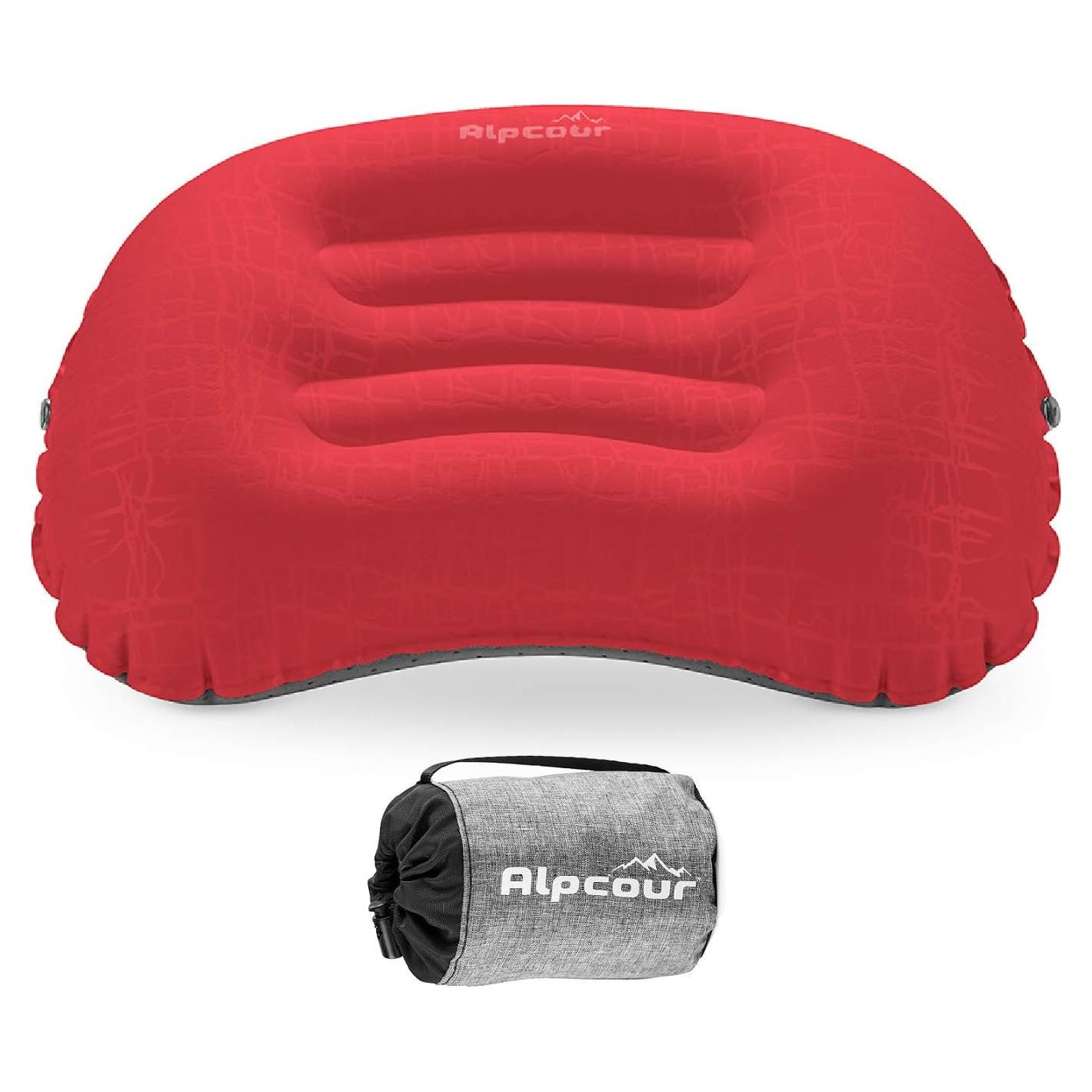 Almohada de Camping Inflable Alpcour Grande Roja 91x50cm