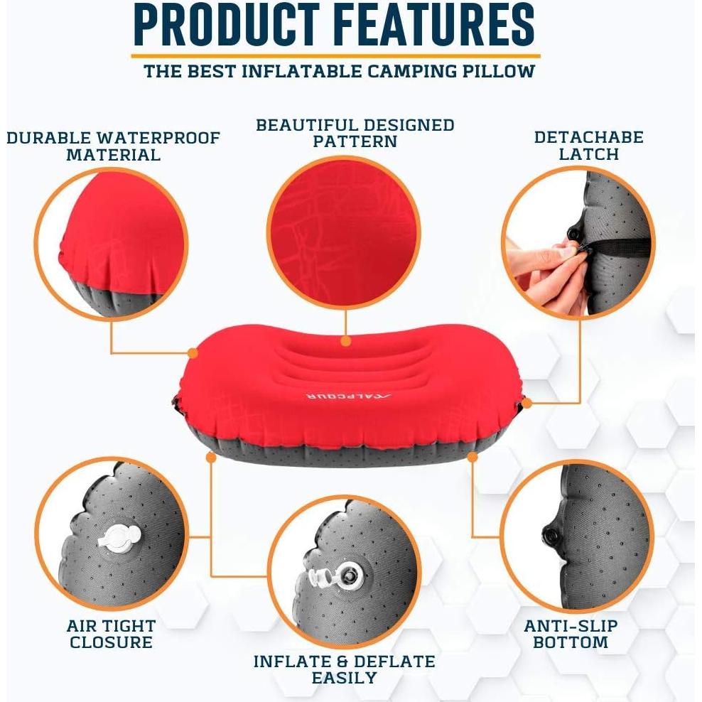 Almohada de Camping Inflable Alpcour Grande Roja 91x50cm