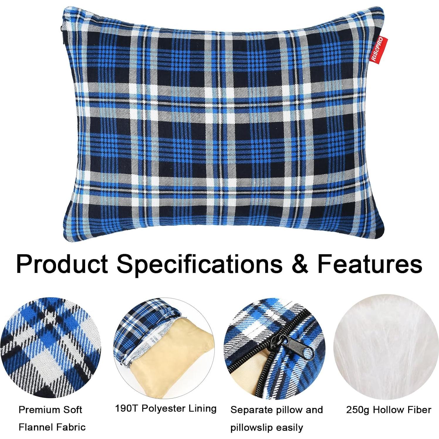 Almohada de Camping RISEPRO Azul, Lavable y Compacta 350g