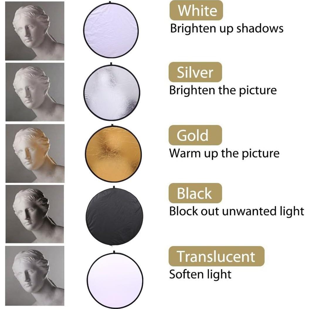 Kit de Reflector de Fotografía 7-en-1 Cámara Reflex 60cm