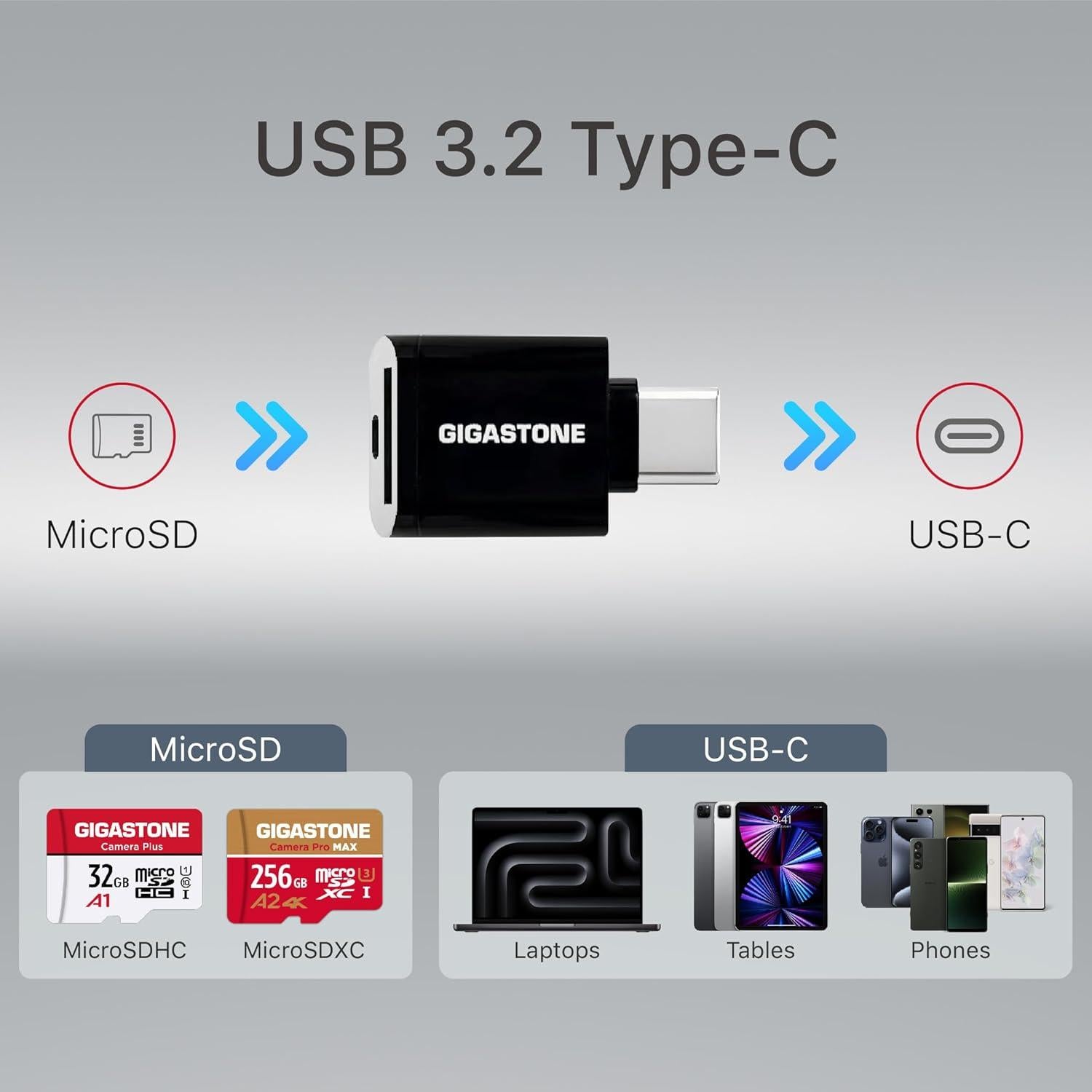 GIGASTONE Micro SD 256GB + Lector USB Tipo C 4K UHD