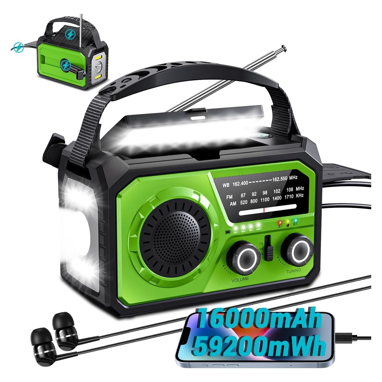 Radio de Emergencia Solar 16000mAh NOAA AM/FM - H21 Verde