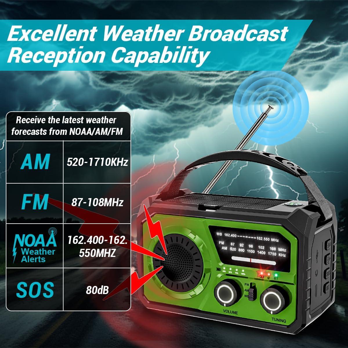 Radio de Emergencia Solar 16000mAh NOAA AM/FM - H21 Verde