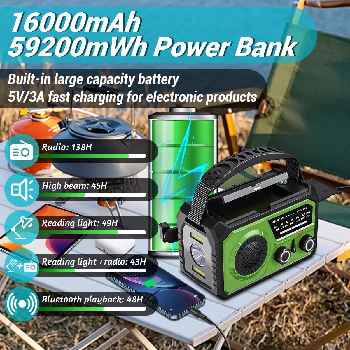 Radio de Emergencia Solar 16000mAh NOAA AM/FM - H21 Verde