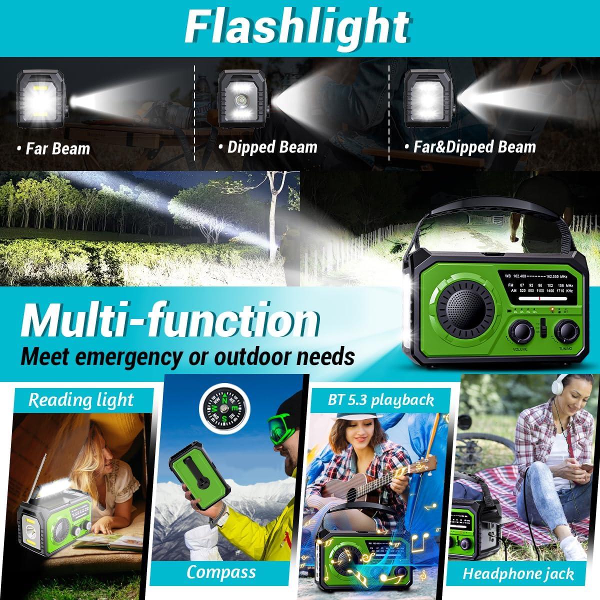 Radio de Emergencia Solar 16000mAh NOAA AM/FM - H21 Verde