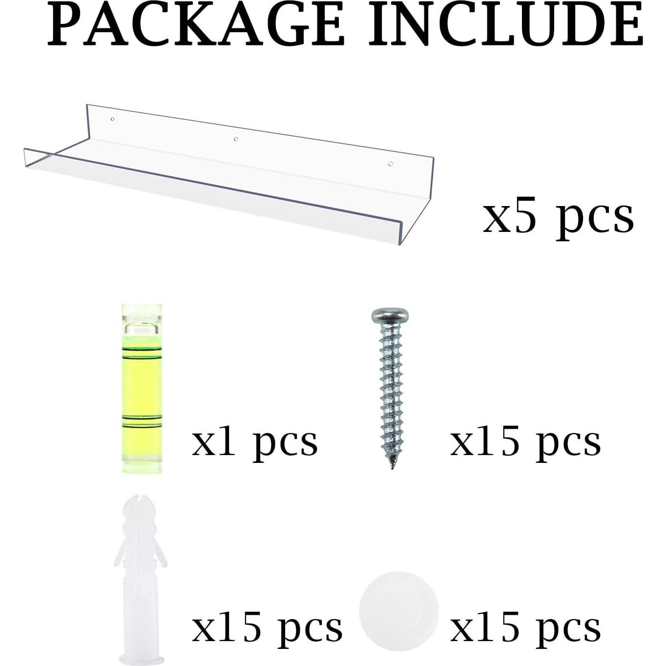 Estantes Flotantes Acrílicos MEBRUDY 5 Paquetes 38.1x10.2 cm