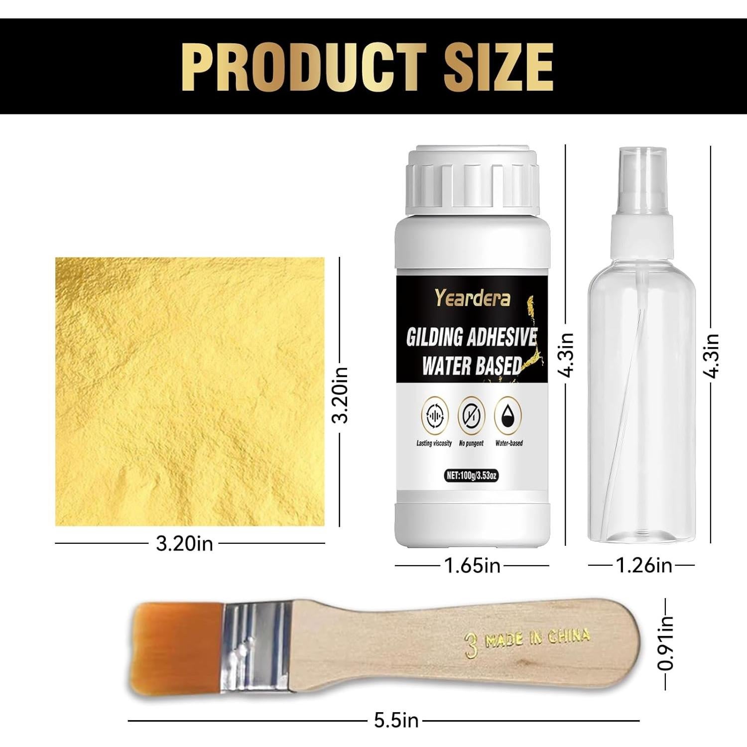 Kit de Hoja de Oro Yeardera 100ml Adhesivo y Barniz 100 Hojas