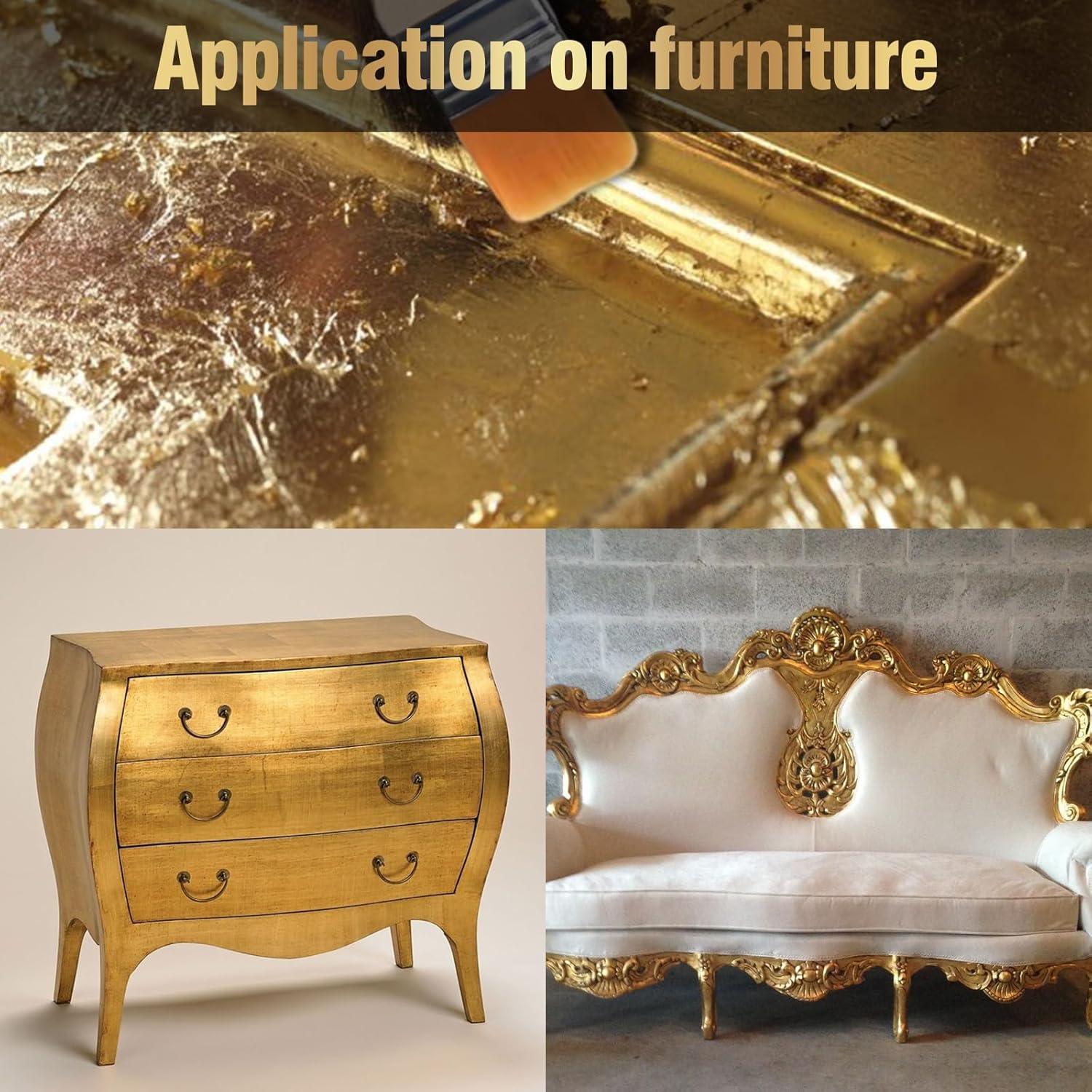 Kit de Hoja de Oro Yeardera 100ml Adhesivo y Barniz 100 Hojas