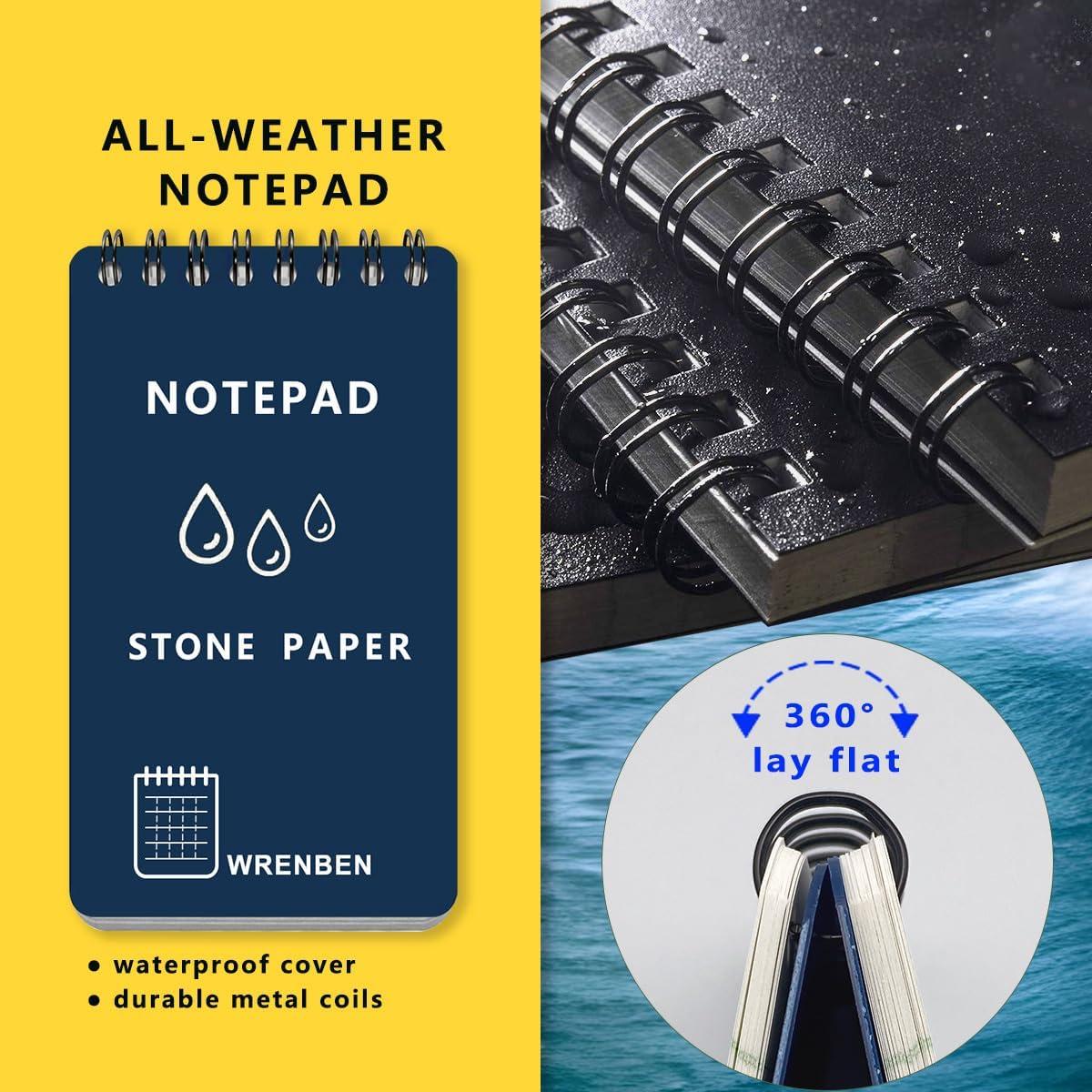 Cuaderno Espiral Impermeable WRENBEN 3x5" Negro Paquete de 4