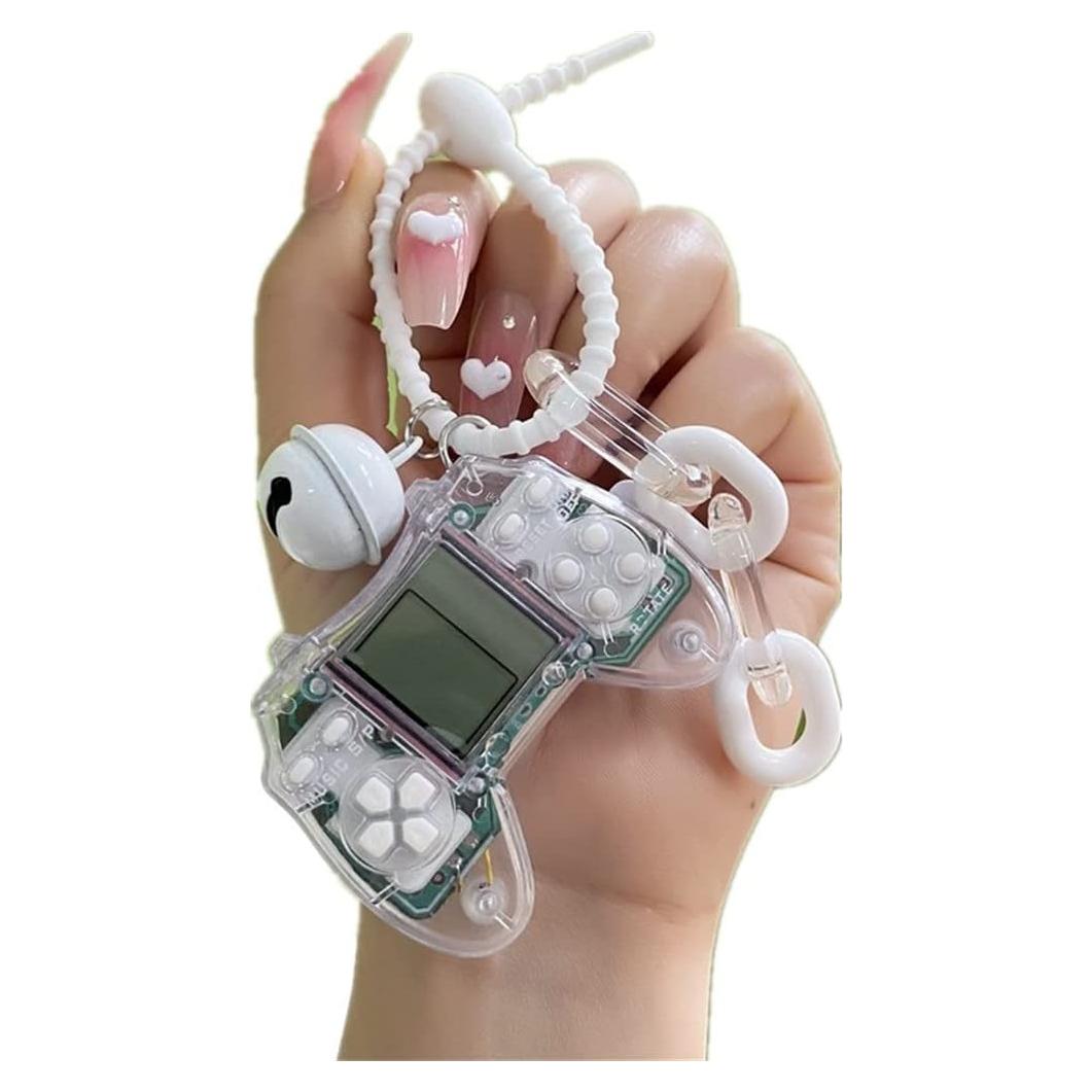 Pendant Retro Classic Game Console Keychain Playable Electronic Miniature Handheld Mini Games Machine with Keychain Ring Gift (MM)