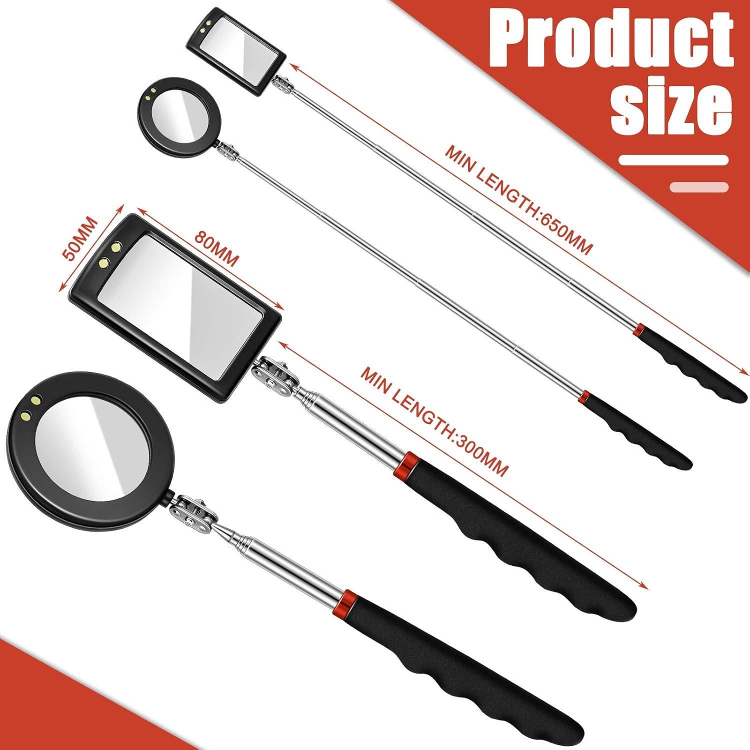 Espejo de Inspección LED Tatuo Telescópico 2 Piezas