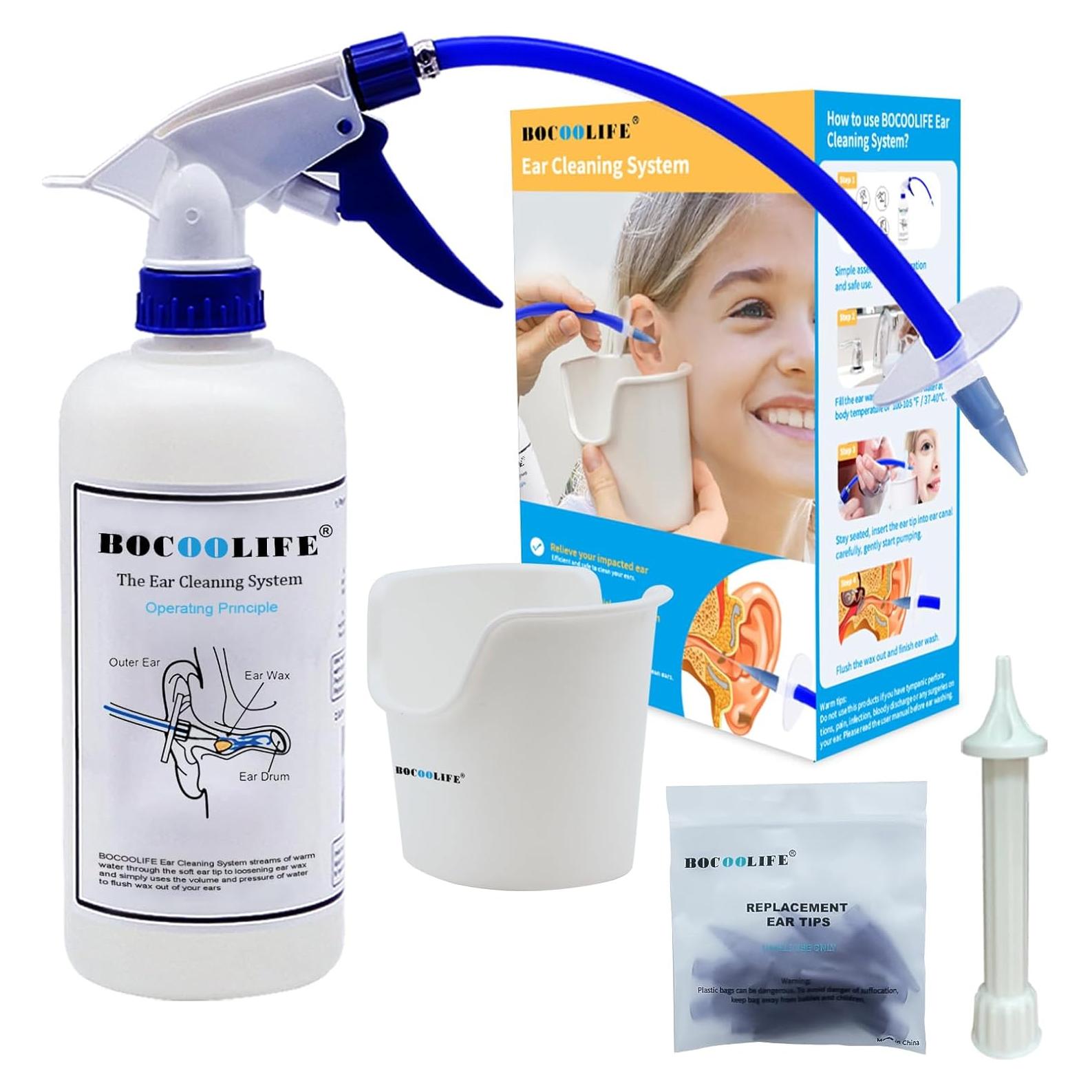 Kit de Limpieza de Oídos BOCOOLIFE - Irrigador Manual 500ml con 10 Puntas