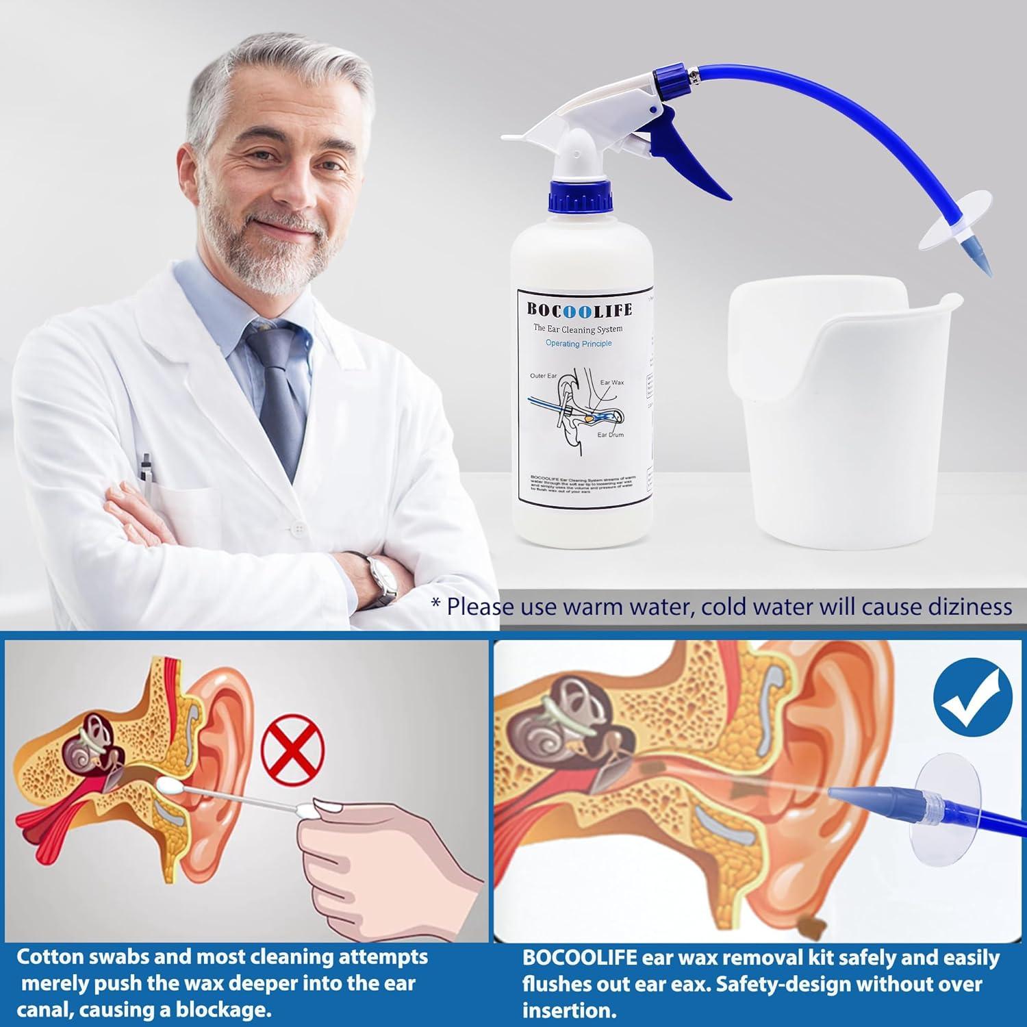 Kit de Limpieza de Oídos BOCOOLIFE - Irrigador Manual 500ml con 10 Puntas