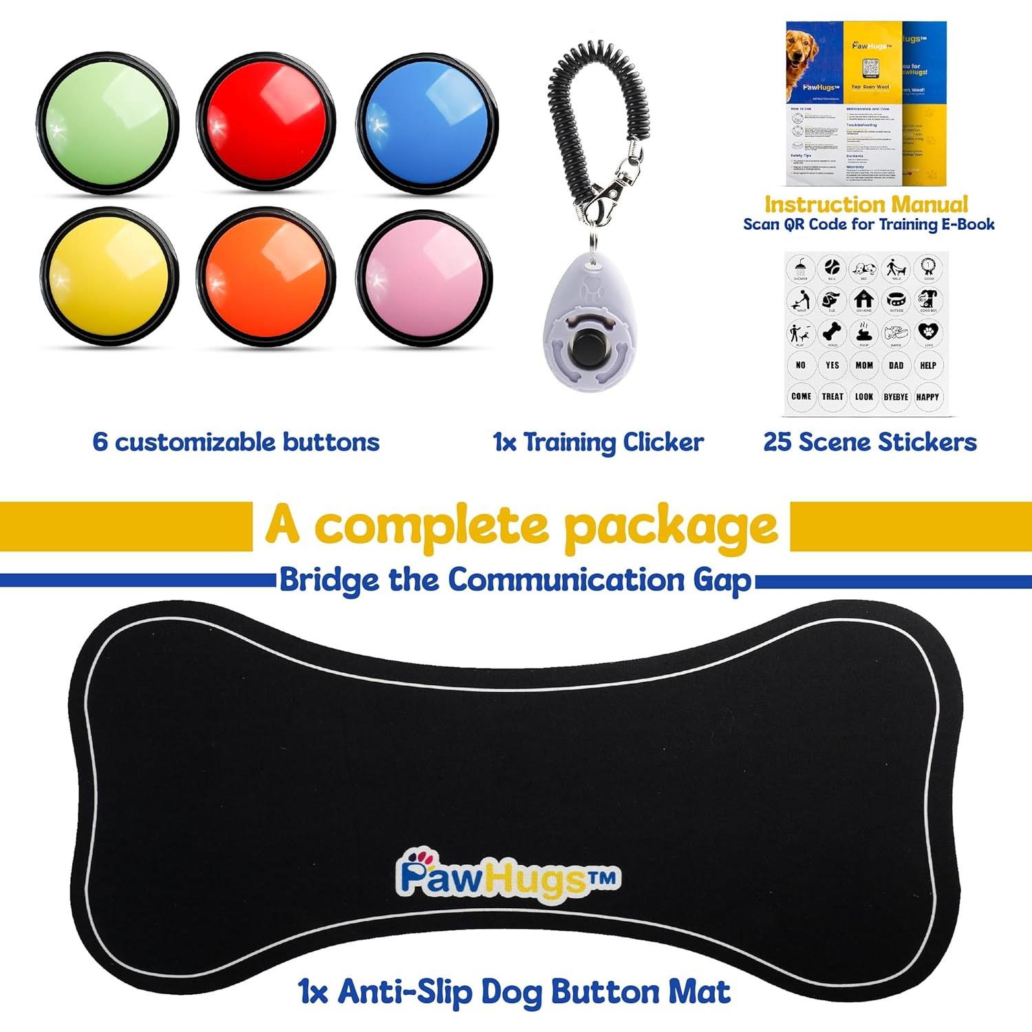 Botones de Comunicación para Perros PAWHUGS - 6 Pack con Clicker