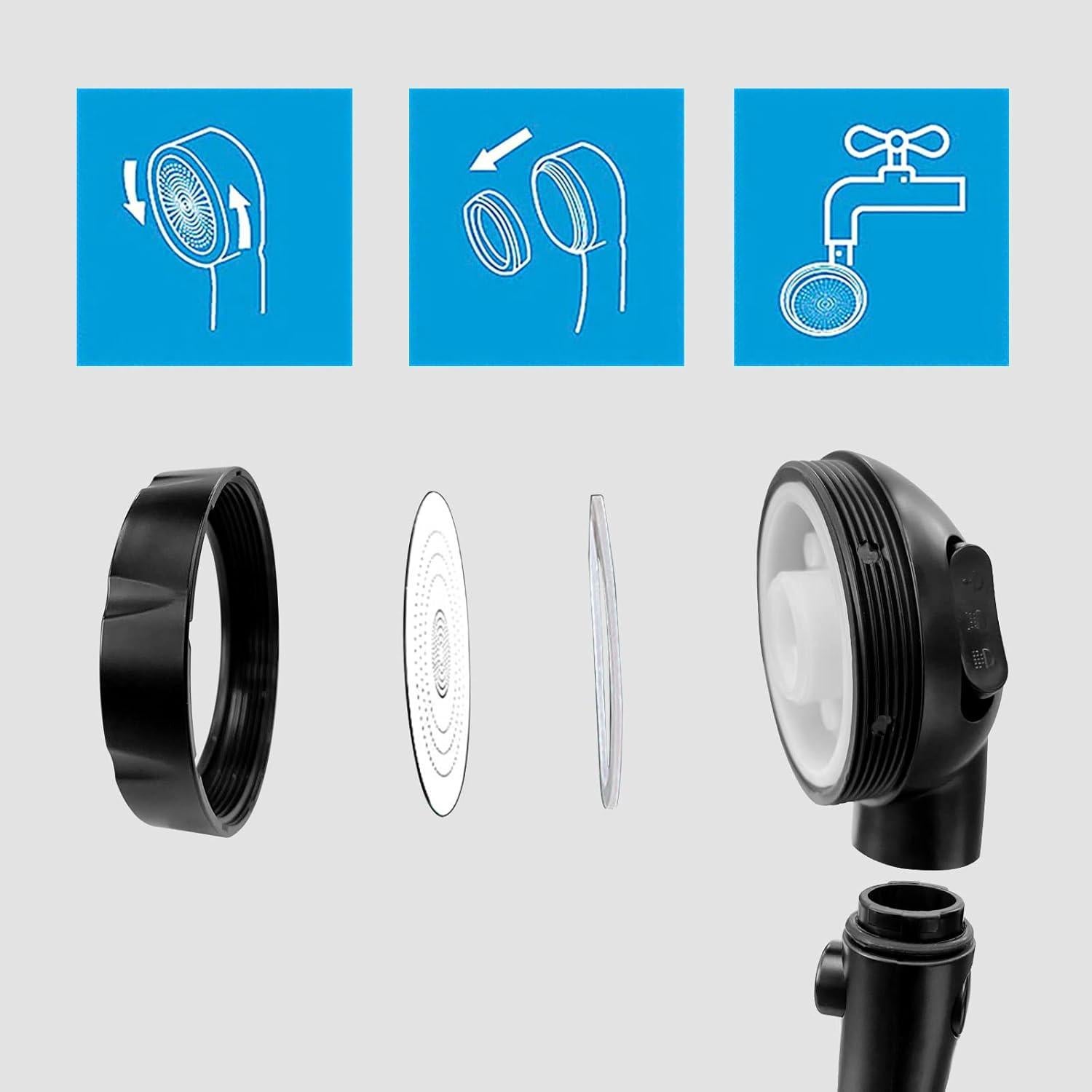 Cabezal de Ducha KAIYING Alta Presión 3 Modos Negro