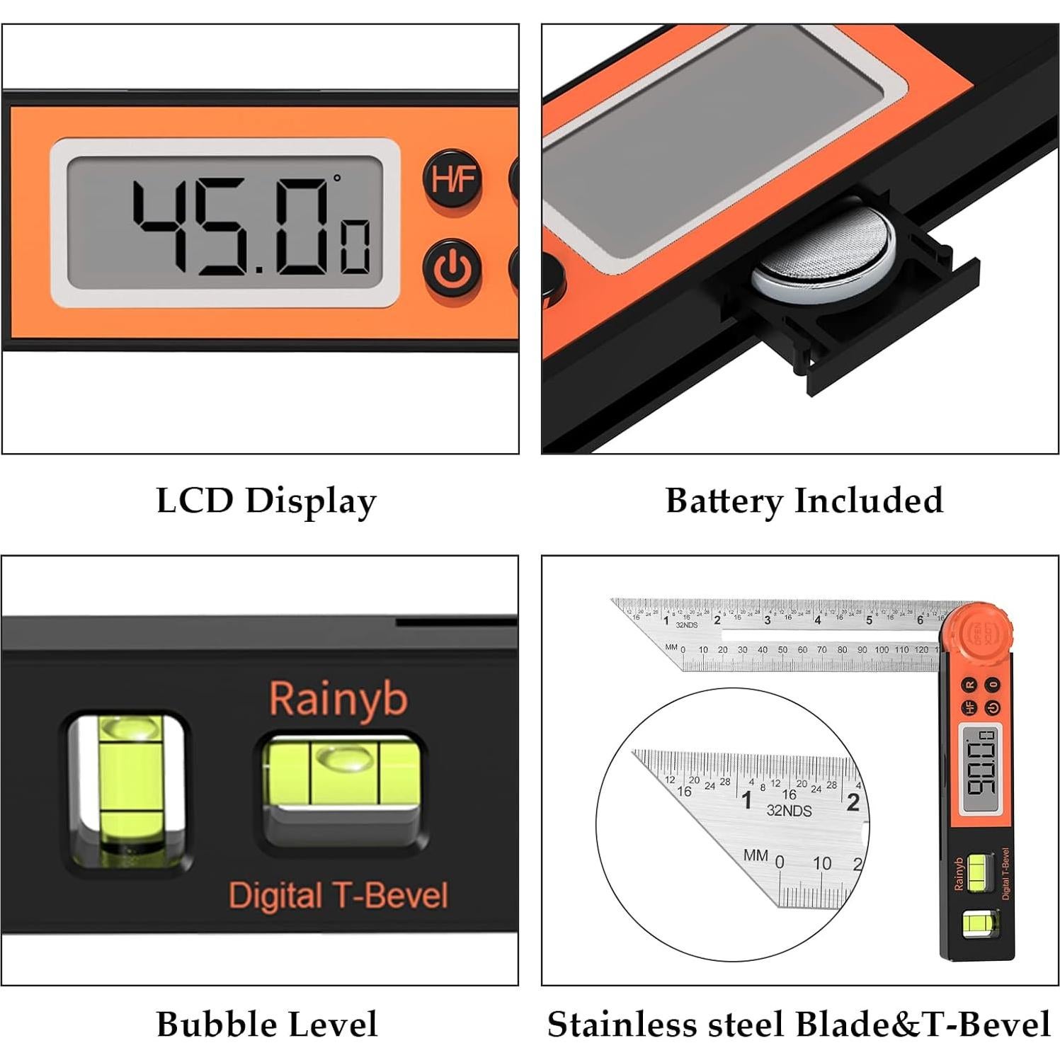 Transportador de Ángulo Digital Rainyb NJDC09 con Pantalla LCD