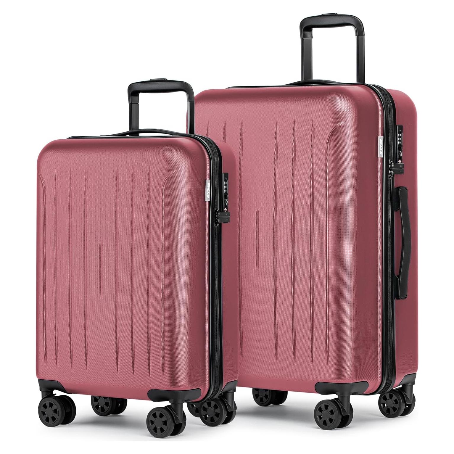 KYME Luggage Sets, Suitcase With Double Spinner Wheels, TSA Lock Hard Shell 2 Piece Set, PC+ABS Suitcases 20”&24”, Berry Red