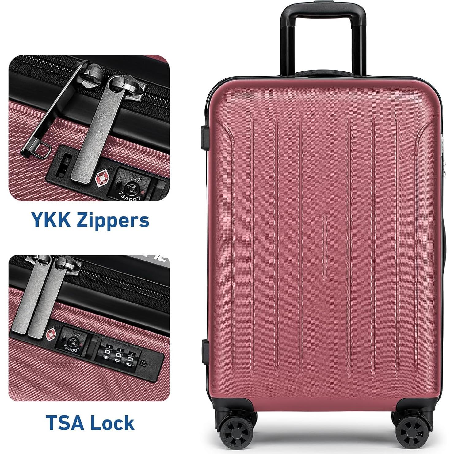 KYME Luggage Sets, Suitcase With Double Spinner Wheels, TSA Lock Hard Shell 2 Piece Set, PC+ABS Suitcases 20”&24”, Berry Red