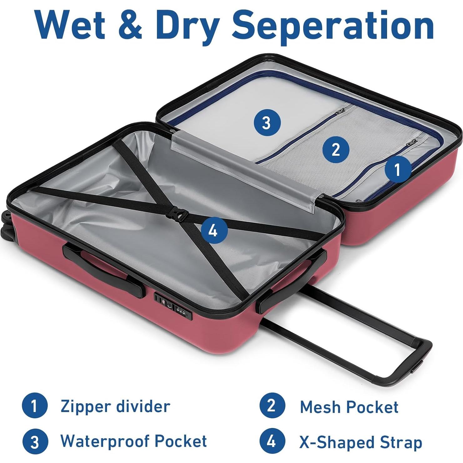 KYME Luggage Sets, Suitcase With Double Spinner Wheels, TSA Lock Hard Shell 2 Piece Set, PC+ABS Suitcases 20”&24”, Berry Red