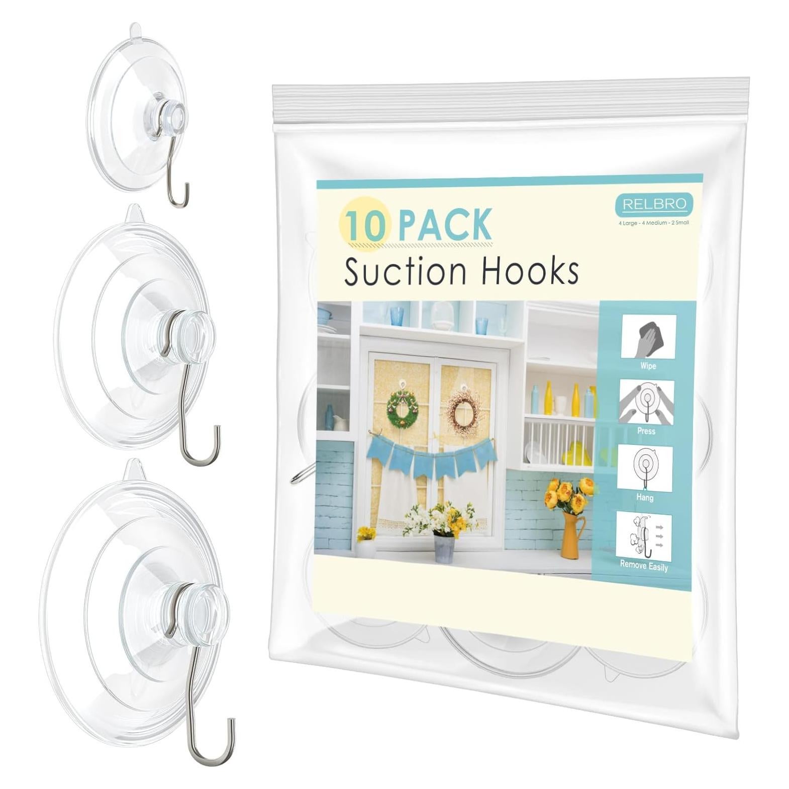 Ganchos de Ventosa RELBRO Transparentes 10 Pcs 4 Grandes 4 Medianos 2 Pequeños