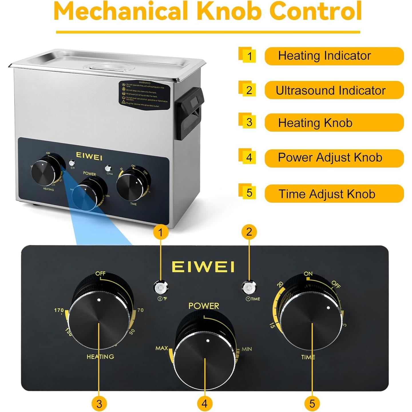 Limpiador Ultrasónico Profesional EIWEI 3L con Calentador y Temporizador