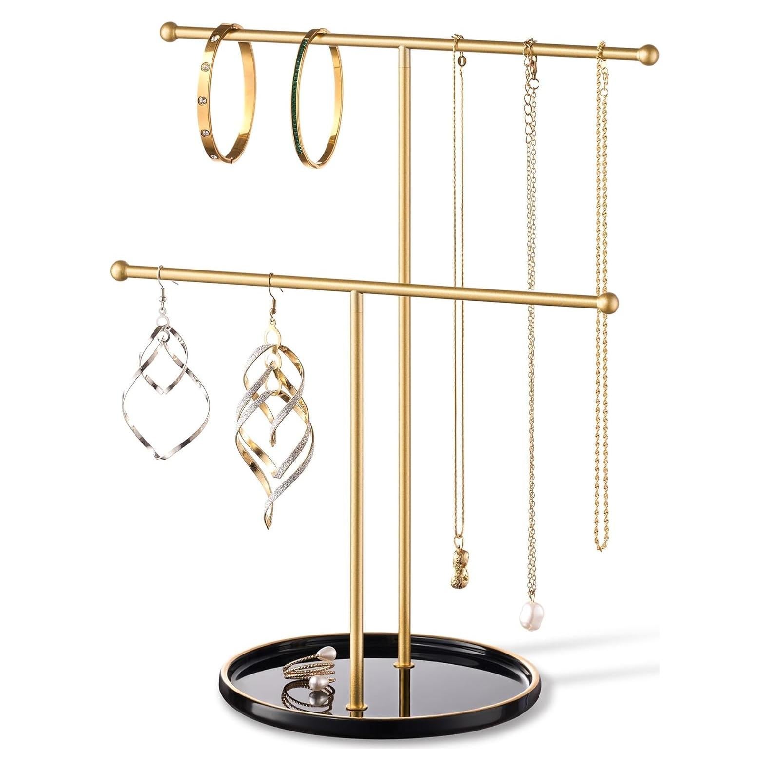 Soporte de Joyería Josmimic con Bandeja Cerámica Dorada 30 cm