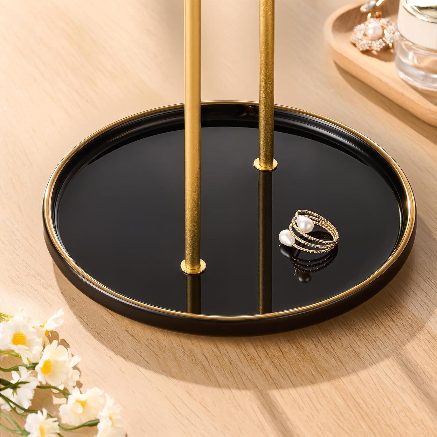 Soporte de Joyería Josmimic con Bandeja Cerámica Dorada 30 cm