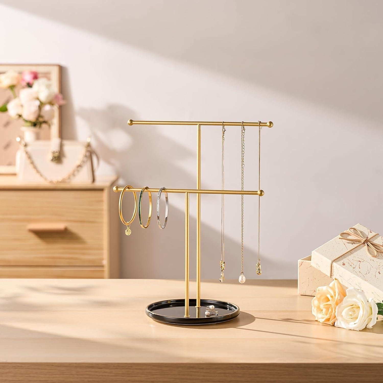 Soporte de Joyería Josmimic con Bandeja Cerámica Dorada 30 cm