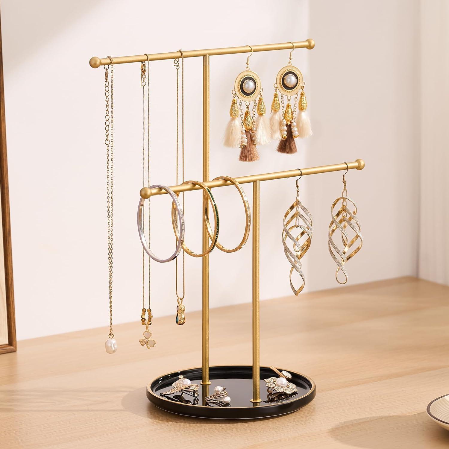 Soporte de Joyería Josmimic con Bandeja Cerámica Dorada 30 cm