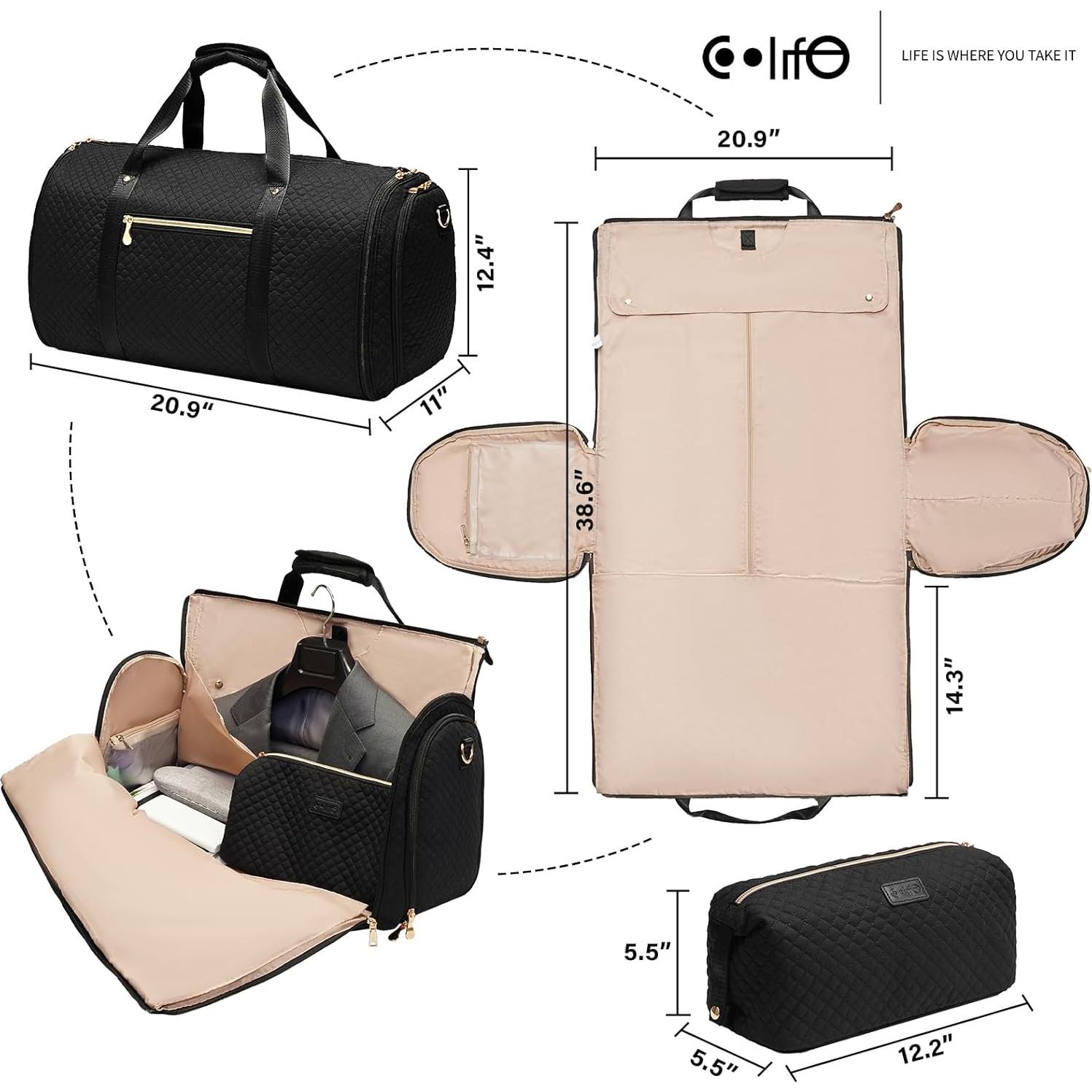 Bolsa de viaje Coolife 2 en 1 con compartimento para traje y zapatos