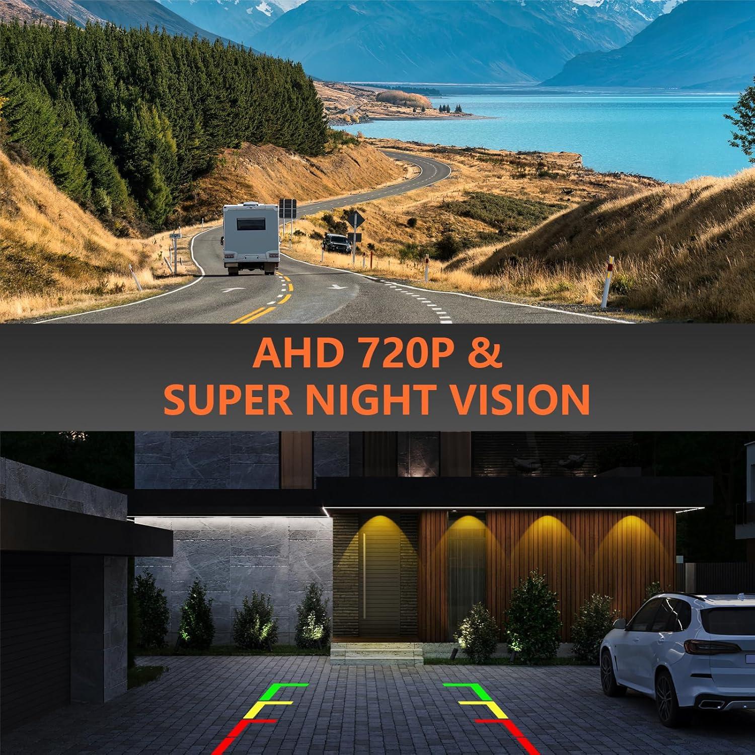 AHD 720P Backup Camera Flush Mount, Metal Housing 170° Wide View Angle Rear/Side/Front View Camera for Car, HD Clear Night Vision IP69 Waterproof Reverse Camera, 18.5mm, 12V/24V, Black