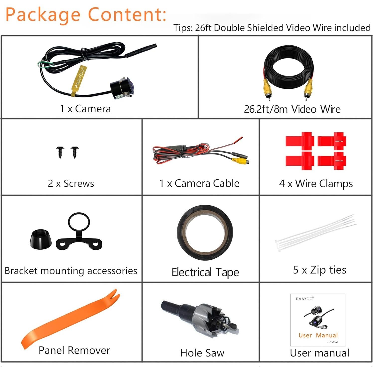 AHD 720P Backup Camera Flush Mount, Metal Housing 170° Wide View Angle Rear/Side/Front View Camera for Car, HD Clear Night Vision IP69 Waterproof Reverse Camera, 18.5mm, 12V/24V, Black