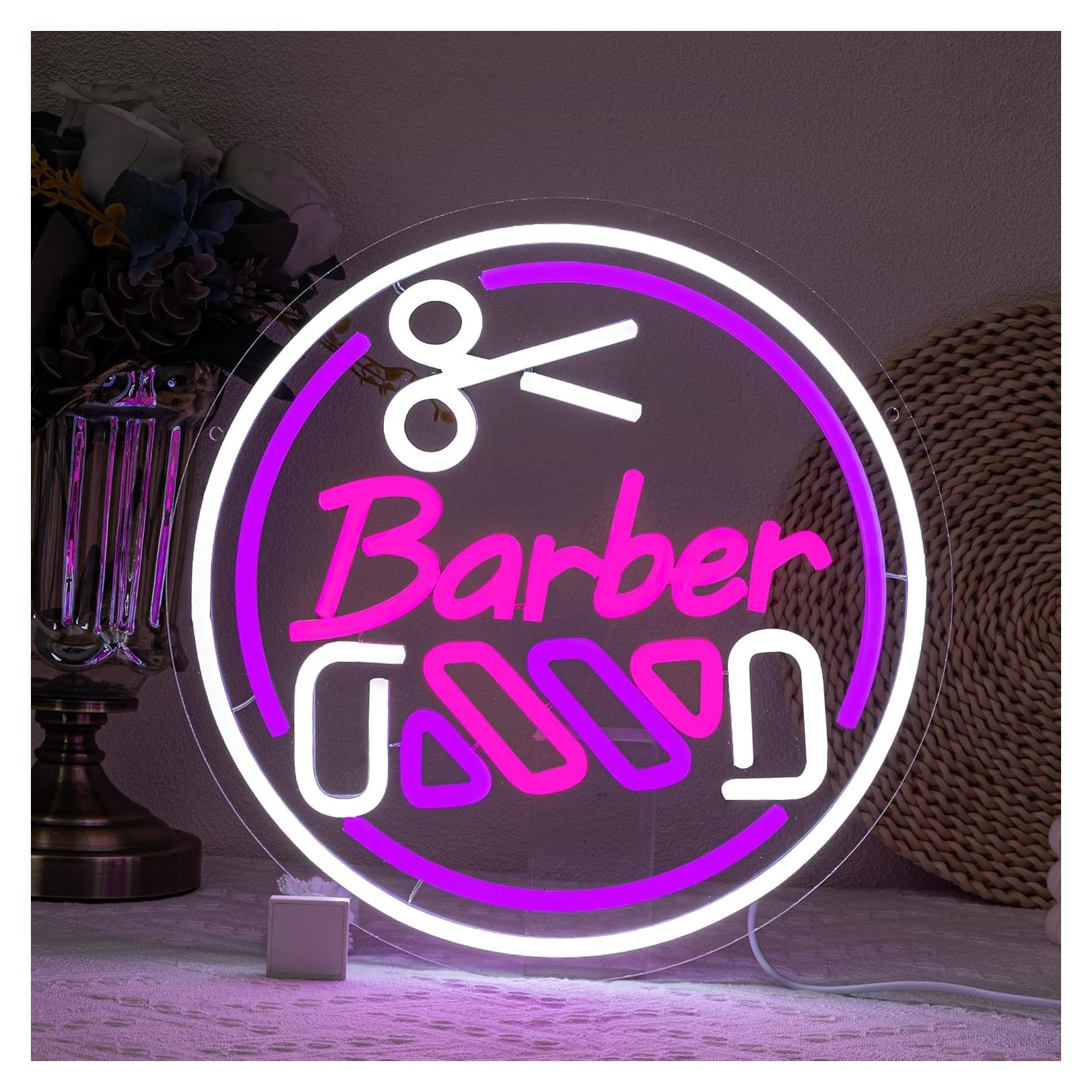 Letrero de neón LED redondo SUYUZUR para barbería 33cm